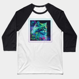 Insistent Selkirk Rex Cat Vibrant Tropical Flower Digital Oil Painting Portrait Baseball T-Shirt